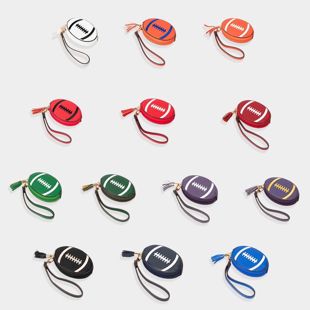 Faux Pebble Leather Football Round Zip Wrist Strap Coin Purse Bag