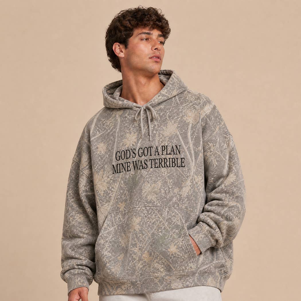 GOD'S GOT A PLAN Embroidered Deadwood Tree Camo Hoodie