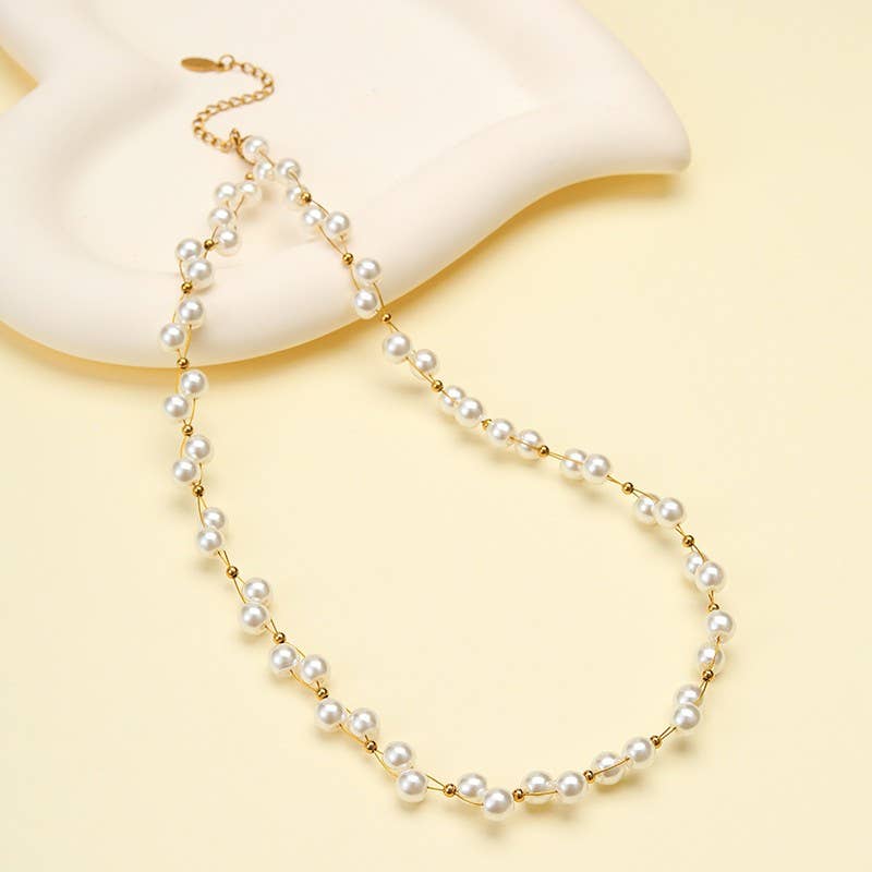 Faux Baroque Pearl & Gold Wire Necklace
