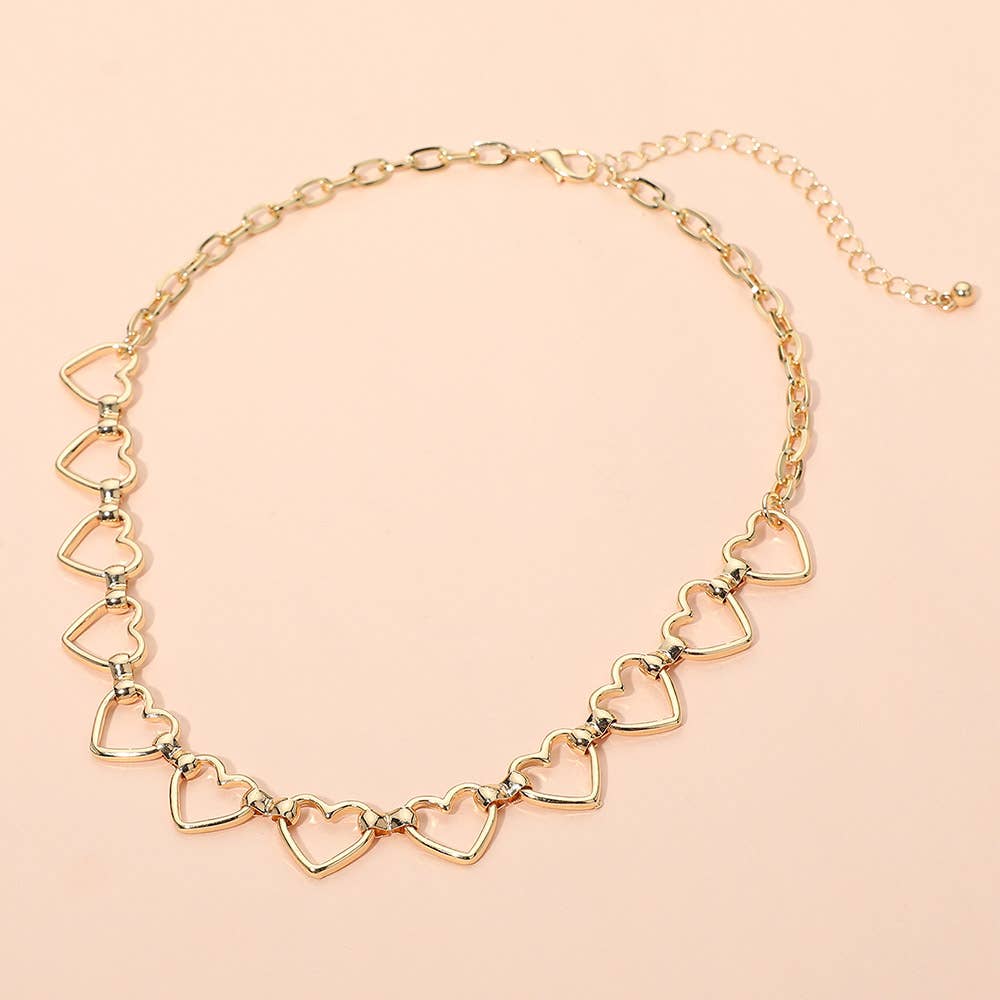 Open Metal Heart Link Chain Necklace