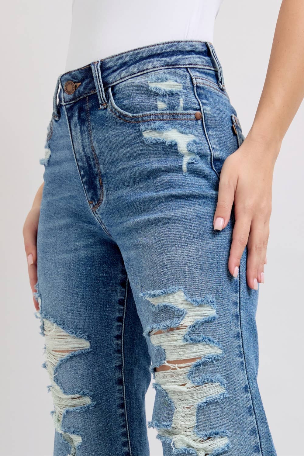 Judy Blue High Waist Distressed Straight Leg Denim