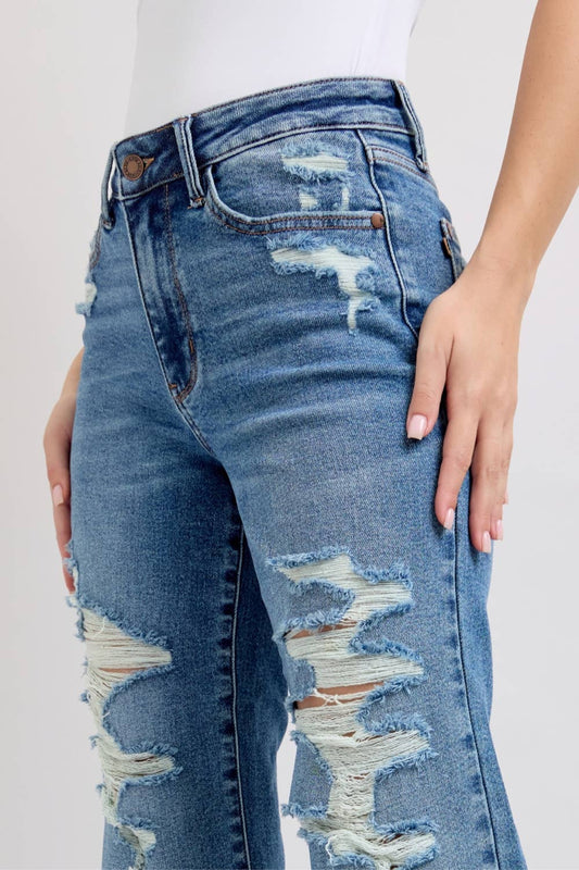 Judy Blue High Waist Distressed Straight Leg Denim