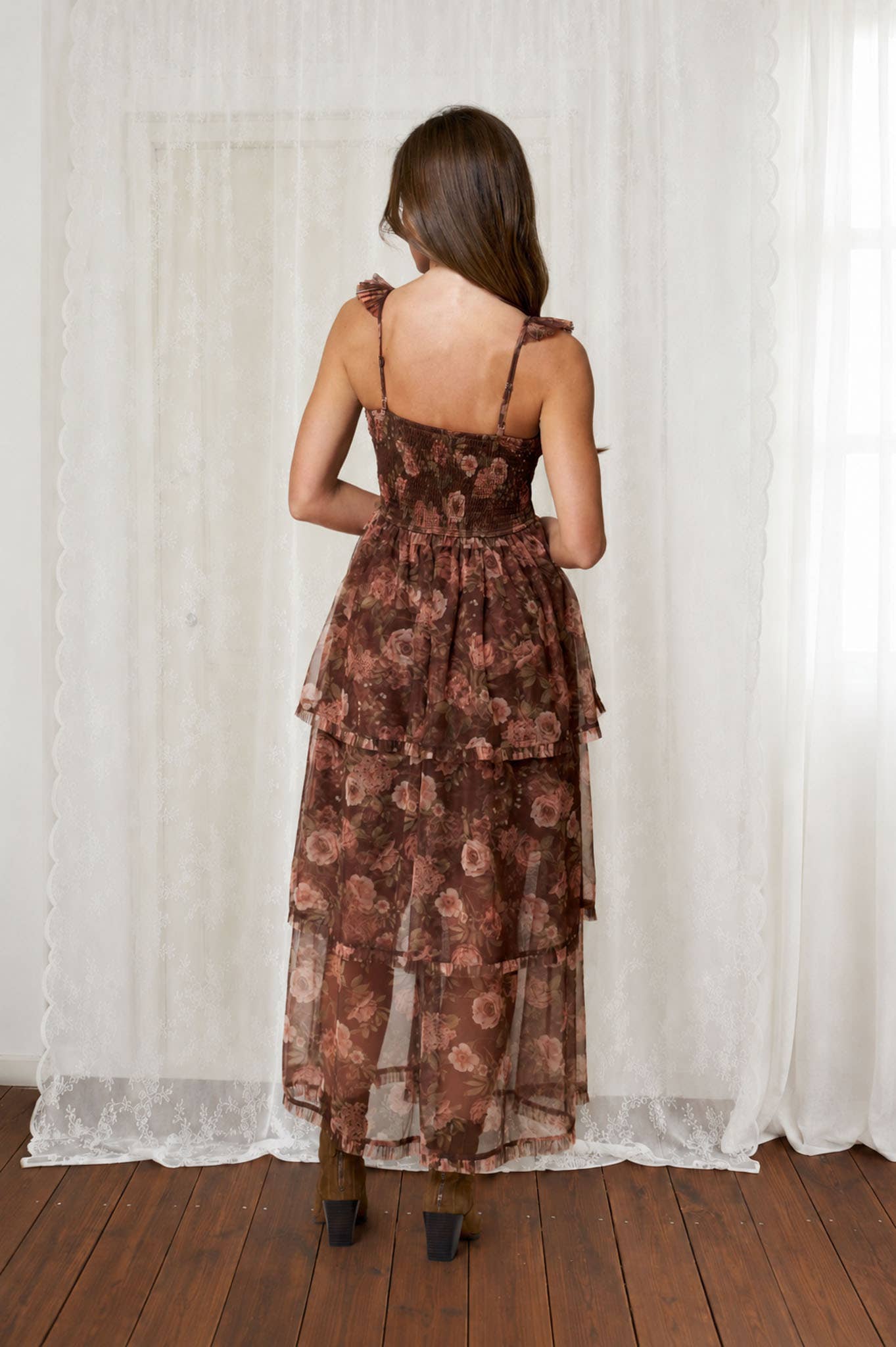 Floral Chiffon Tiered Midi Dress