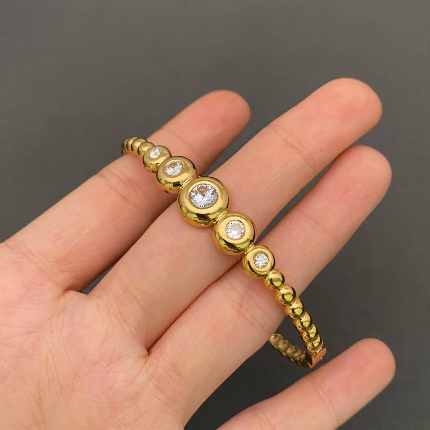 Inlay CZ 18K Gold Plated S.Steel Bangle