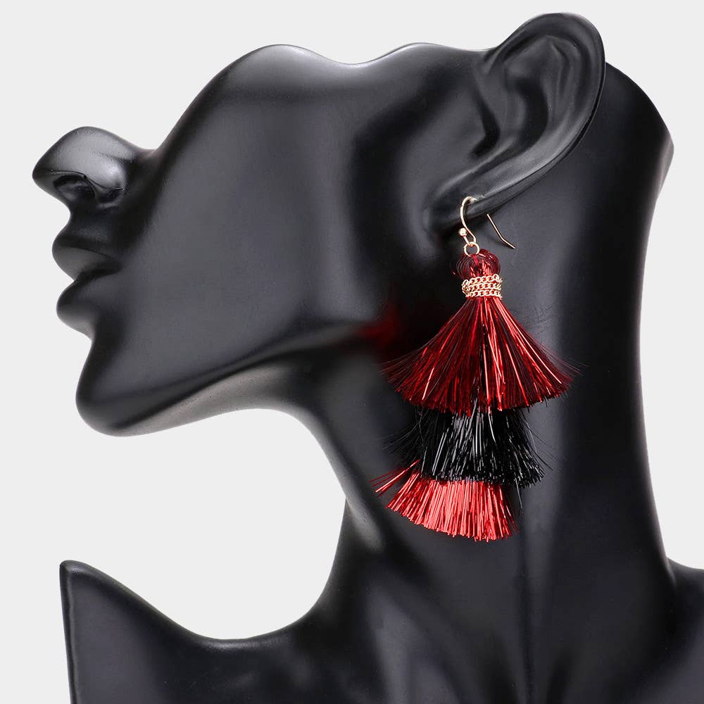 Game Day Triple Tassel Layered Dangle Earrings