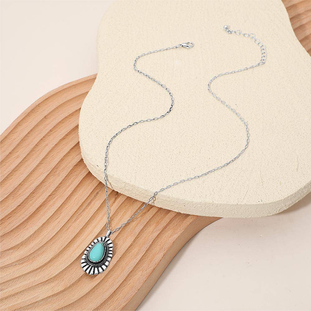 Boho Turquoise Stone Pendant Necklace