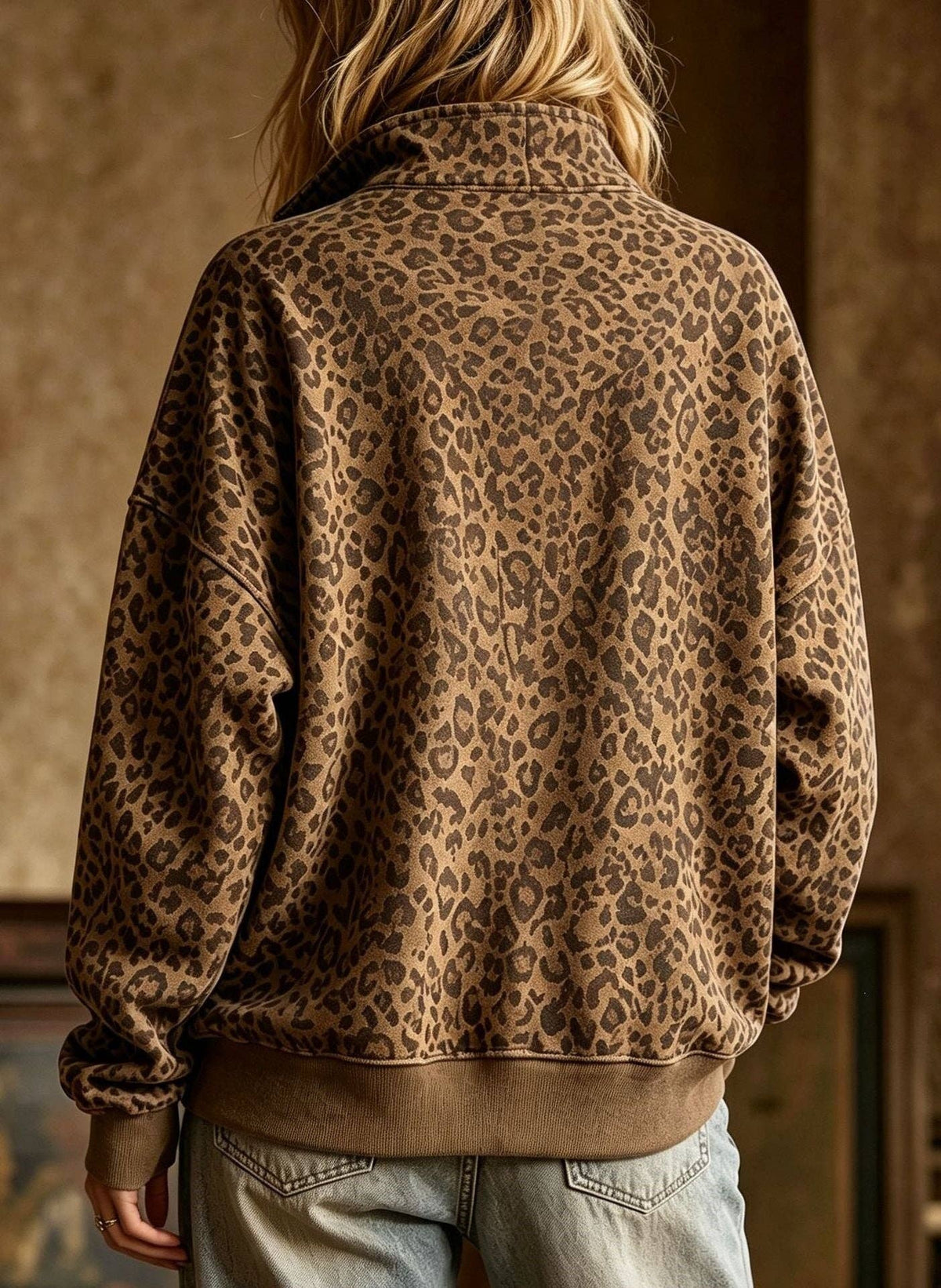 Leopard Print Half Zip Sweatshirt