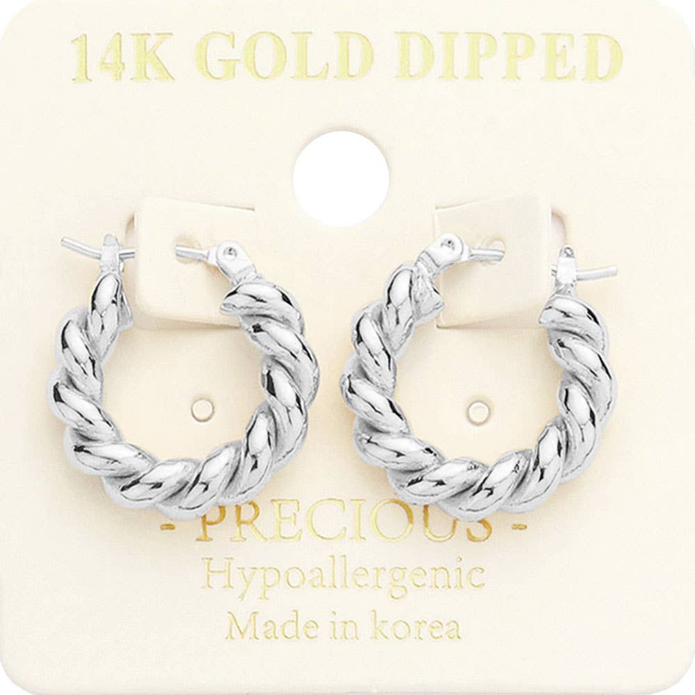 14K Gold Braided Hoop Earrings - Silver
