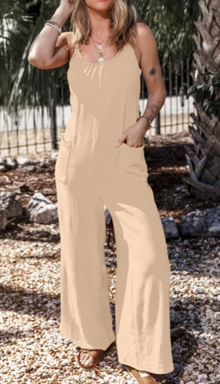 Apricot Spaghetti Strap Wide Leg Jumpsuit