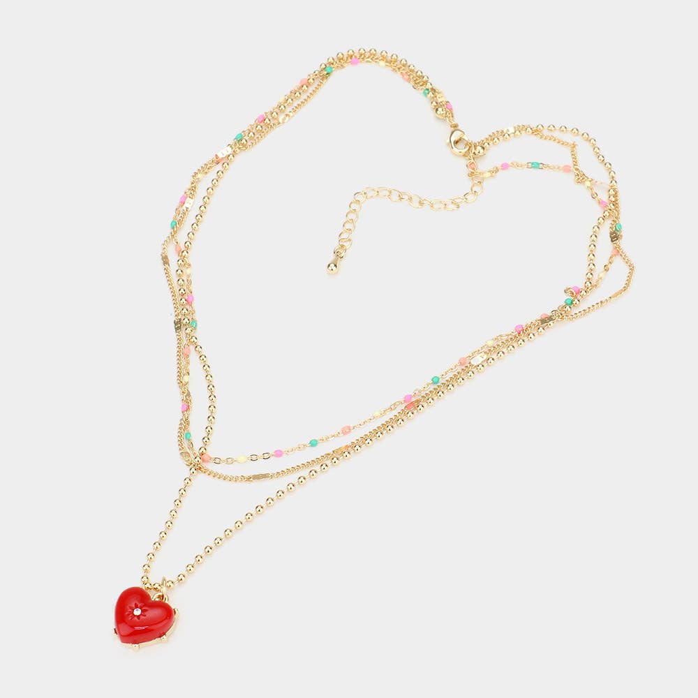 Heart Pendant Triple Layered Necklace
