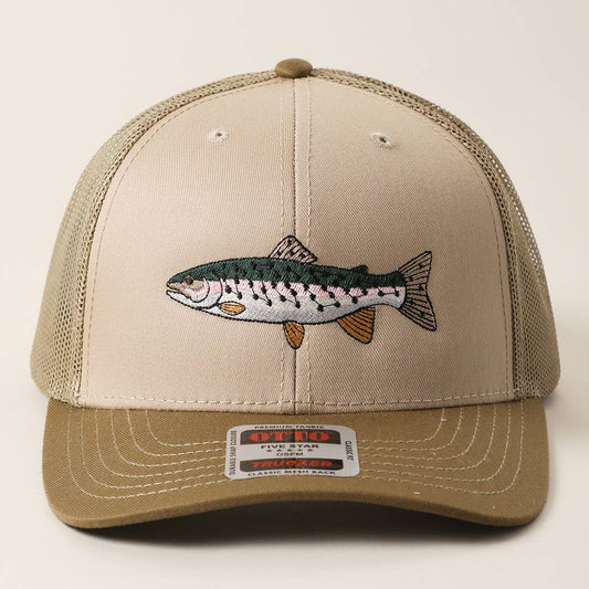 Rainbow Trout Fish Embroidered Mesh Trucker Hat