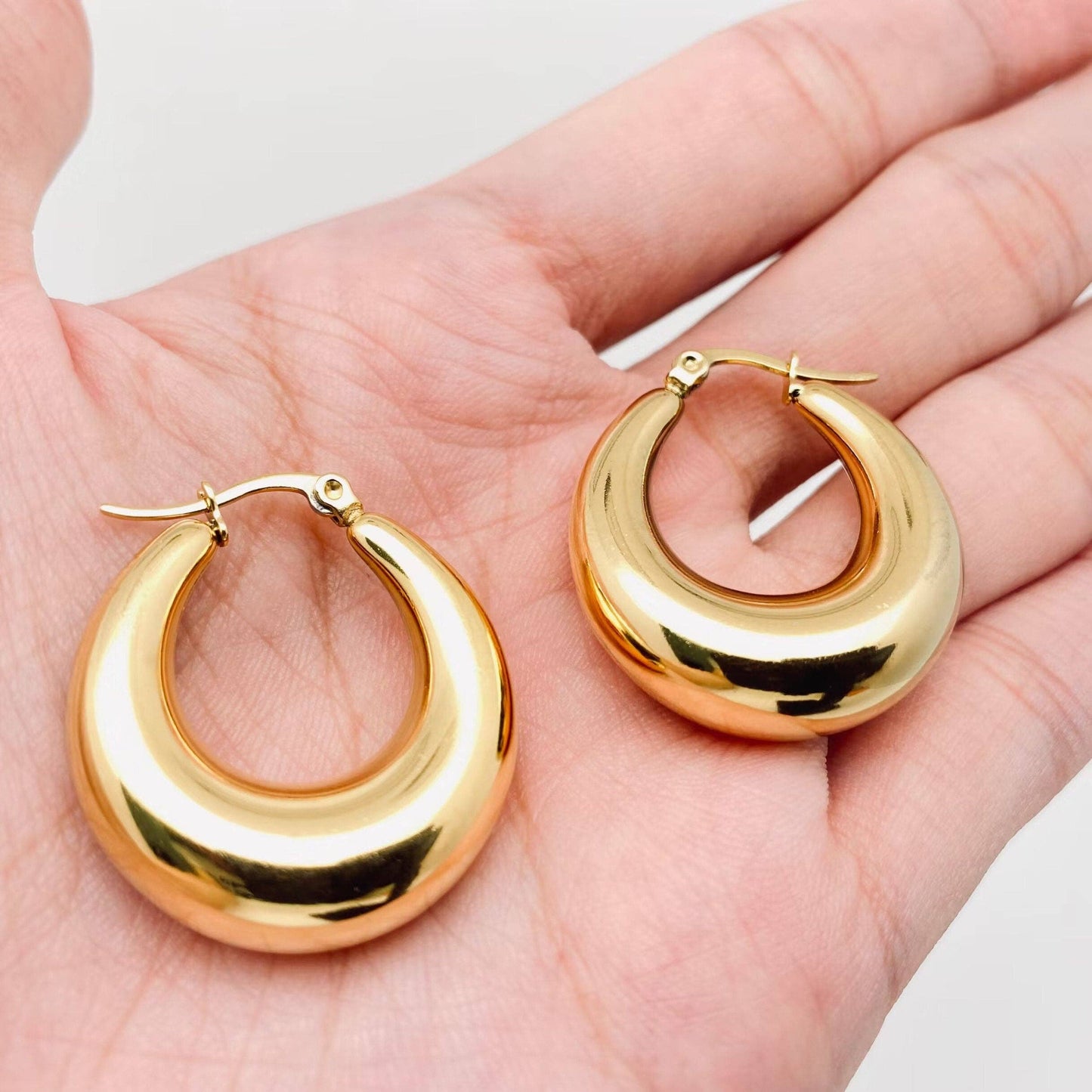 Geometric Gold Plated Huggie Hoop Earrings