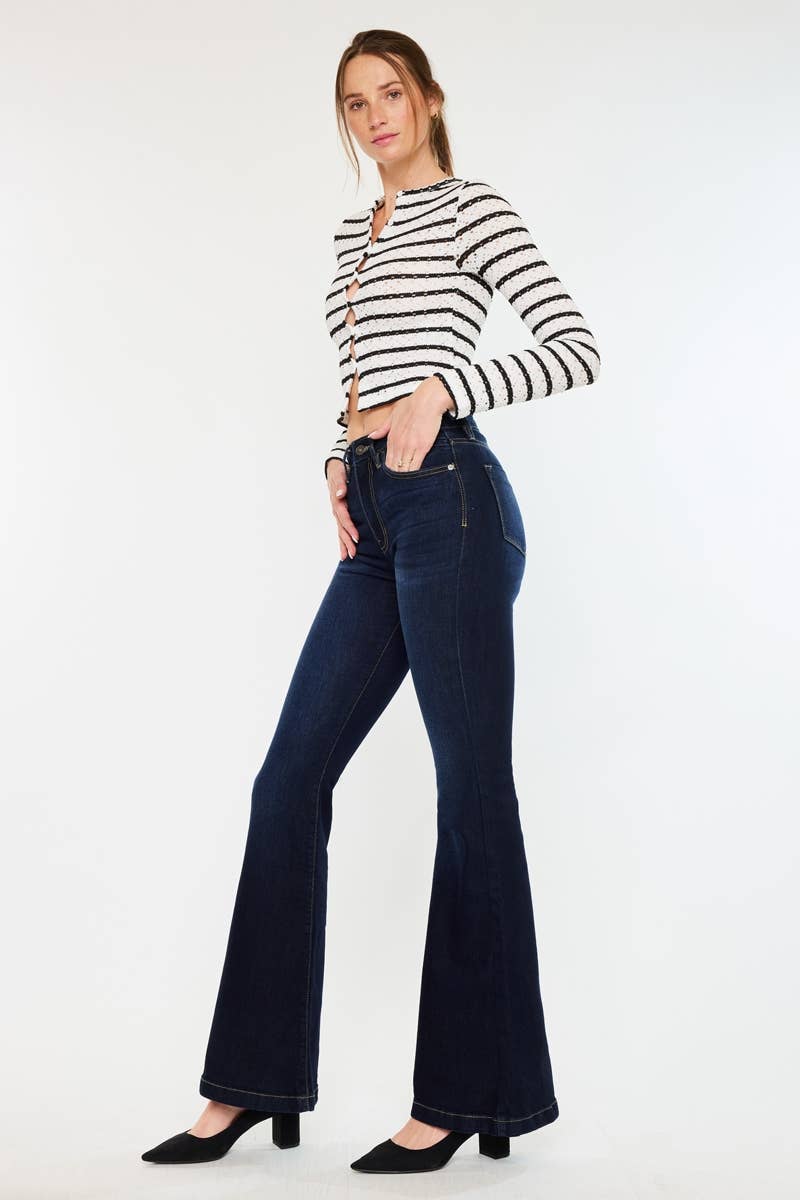 Kan Can High Rise Super Flare Dark Wash Denim Jeans -KC8664D