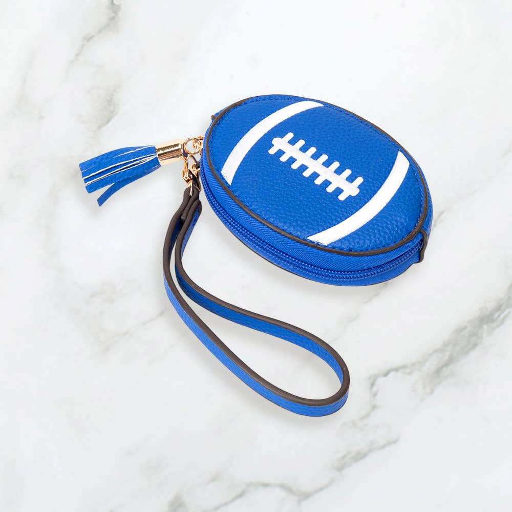 Faux Pebble Leather Football Round Zip Wrist Strap Coin Purse Bag