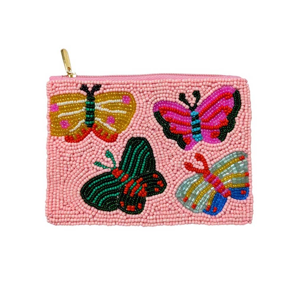 Butterfly Seed Beaded Mini Pouch Bag