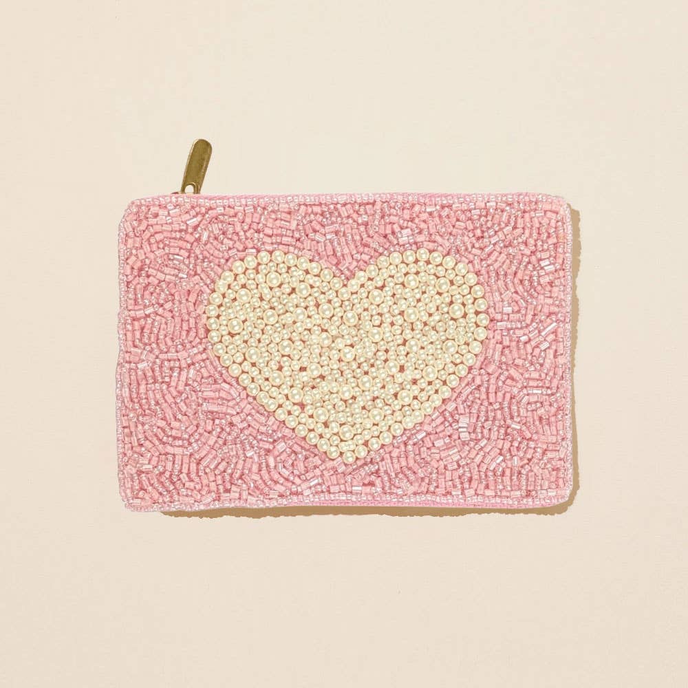 Pearl Heart Beaded Mini Pouch