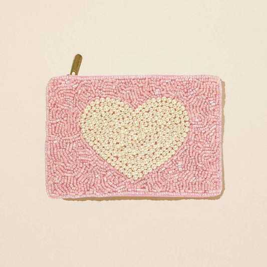 Pearl Heart Beaded Mini Pouch