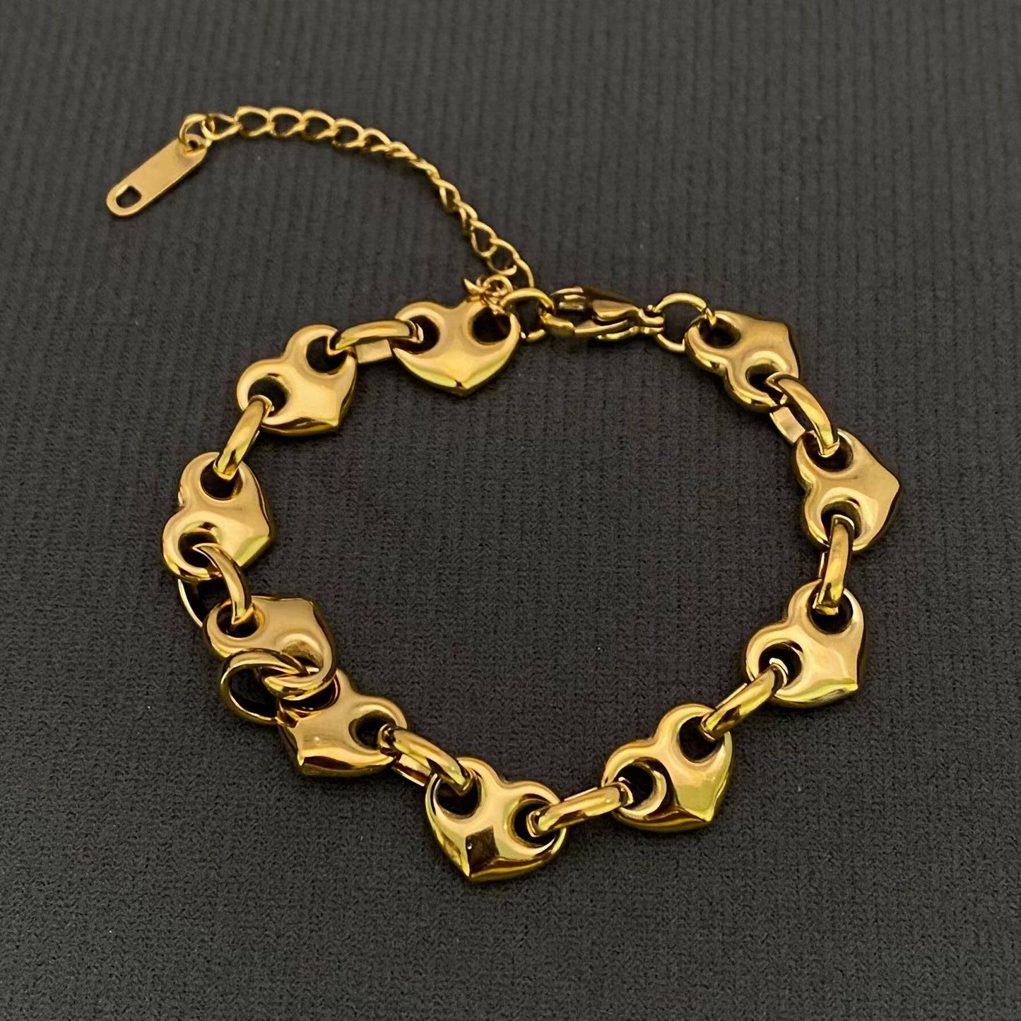 18K Gold Plated Stainless steel Heart Lincked Bracelet - FGS