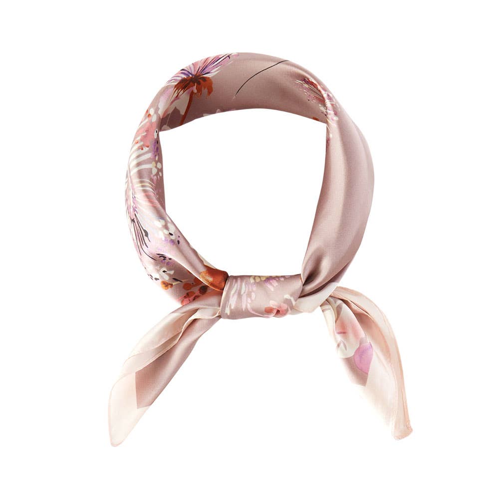 Romantic Meadow Floral Printed Square Silky Satin Bandana Scarf