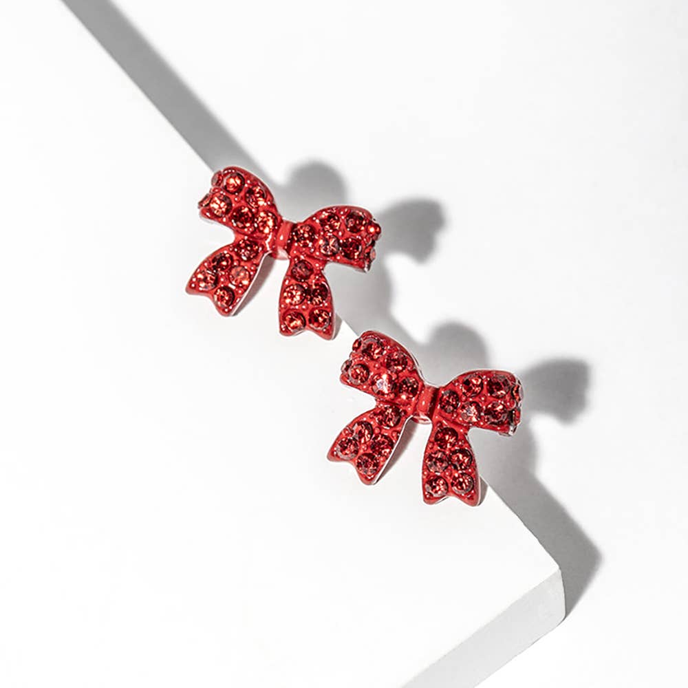 Rhinestone Bow Stud Earring Set