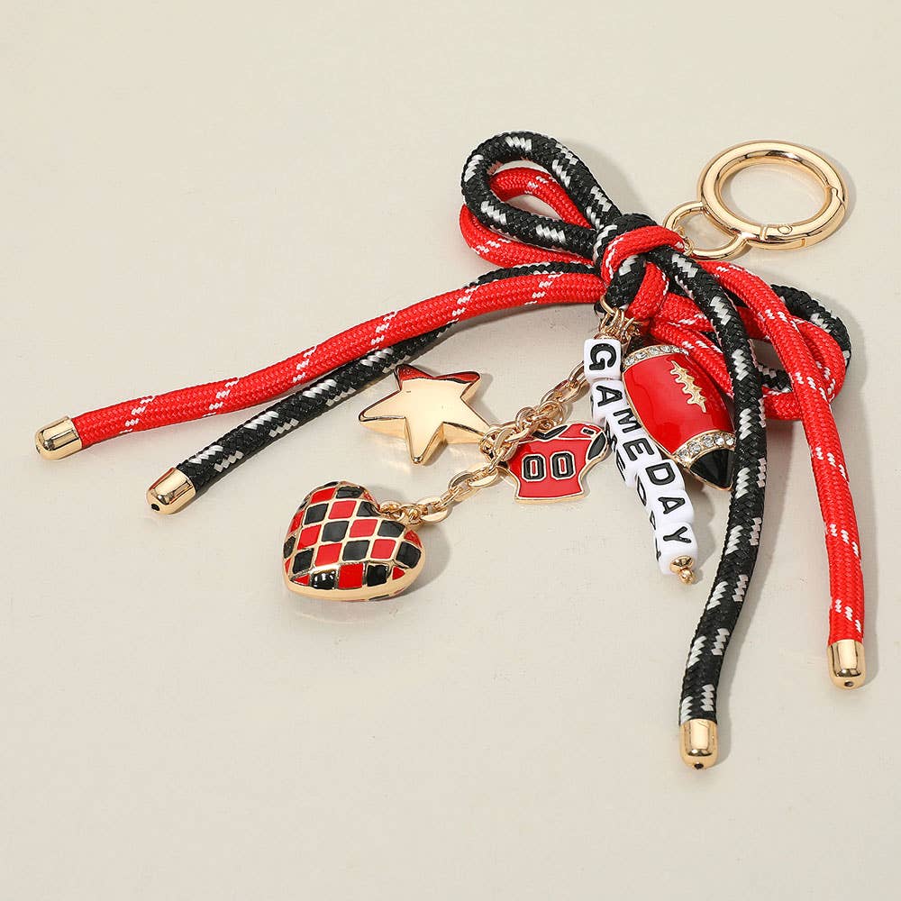 GAME DAY Football Beaded Rope Bow Keychain / Bag Charm