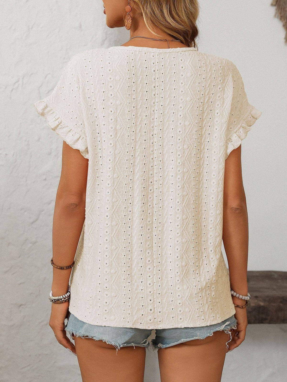 Eyelet Knit Short Sleeve Top