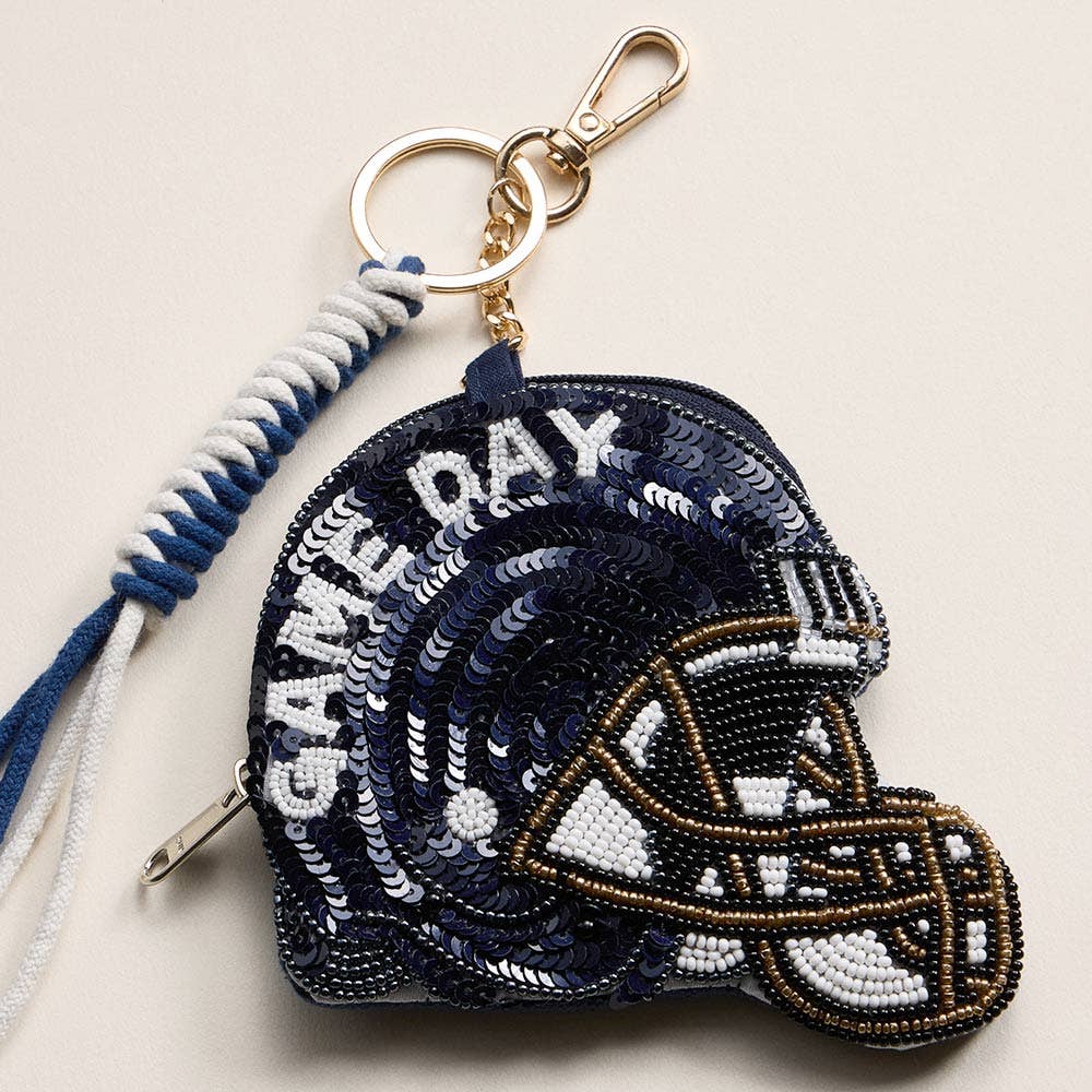 GAME DAY Helmet Sequin Beaded Keychain Pouch