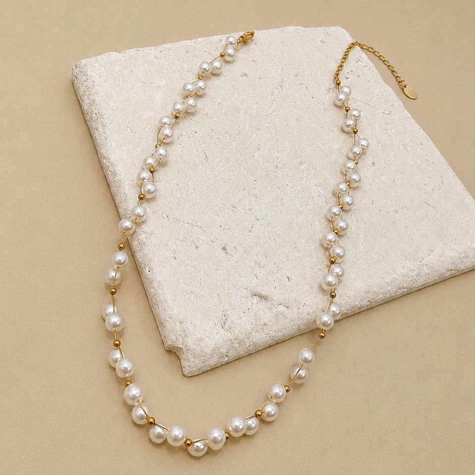 Faux Baroque Pearl & Gold Wire Necklace