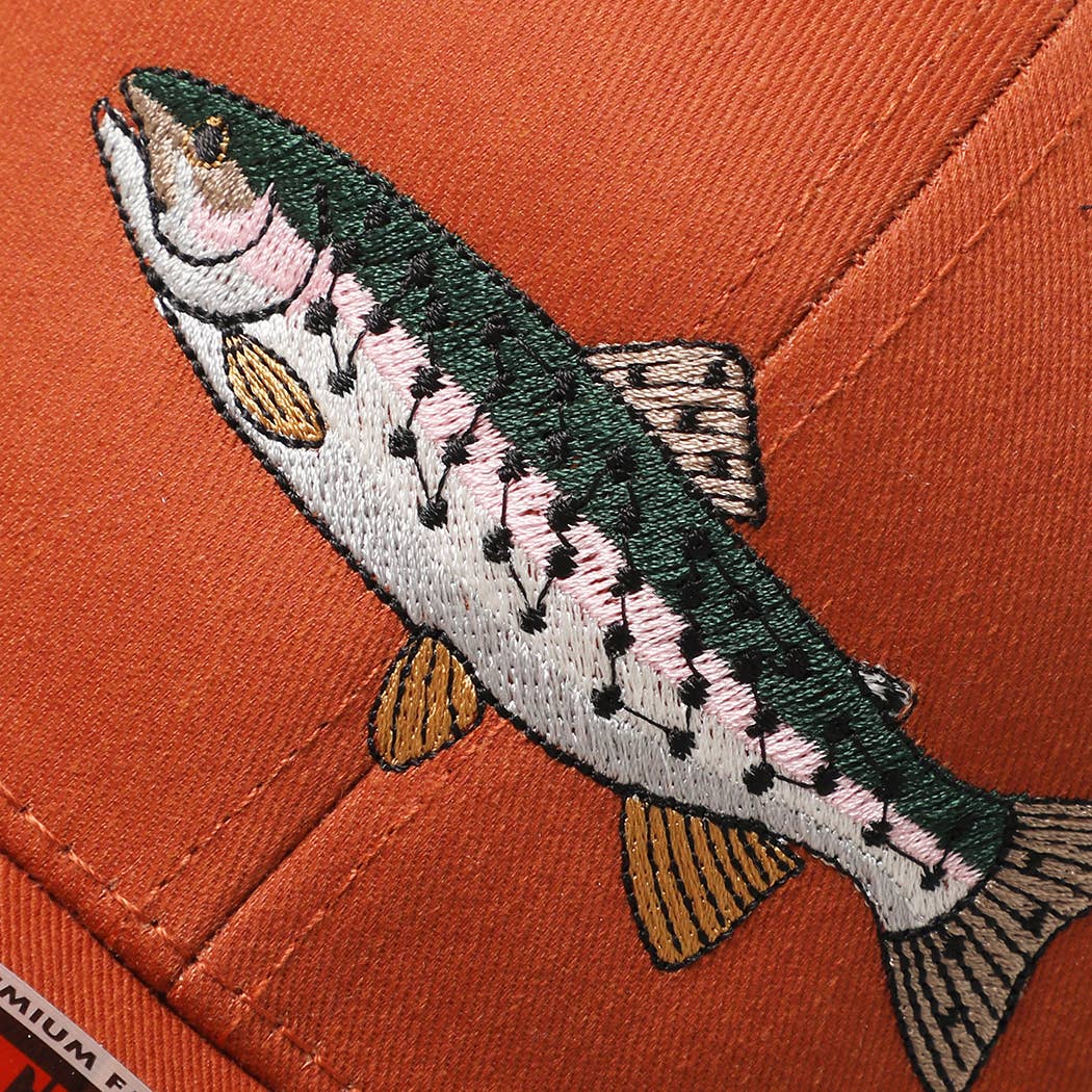 Rainbow Trout Fish Embroidered Mesh Trucker Hat