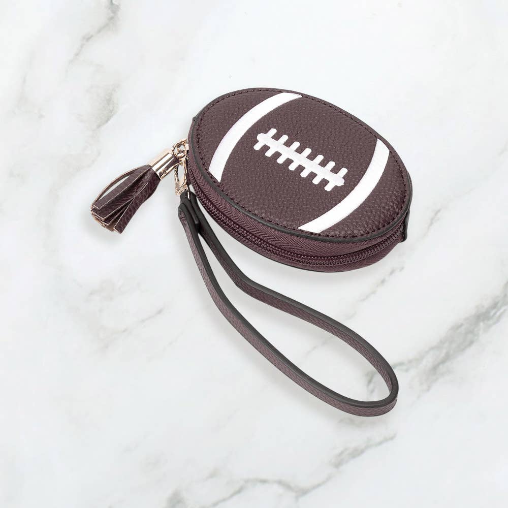 Faux Pebble Leather Football Round Zip Wrist Strap Coin Purse Bag