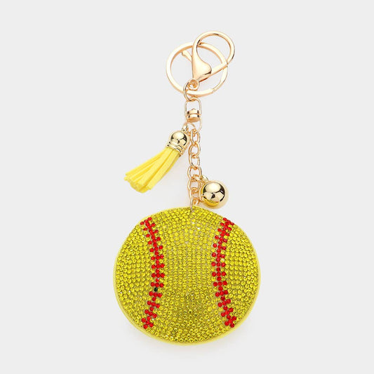 Bling Softball Tassel Keychain