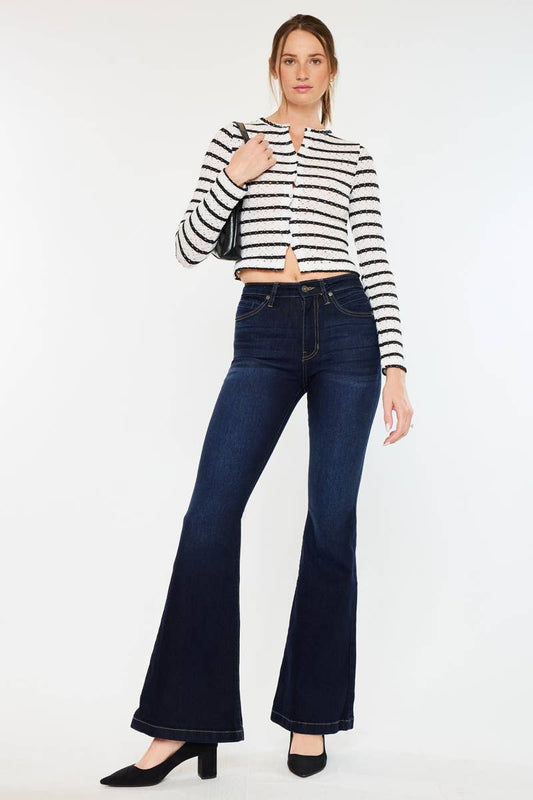 Kan Can High Rise Super Flare Dark Wash Denim Jeans -KC8664D