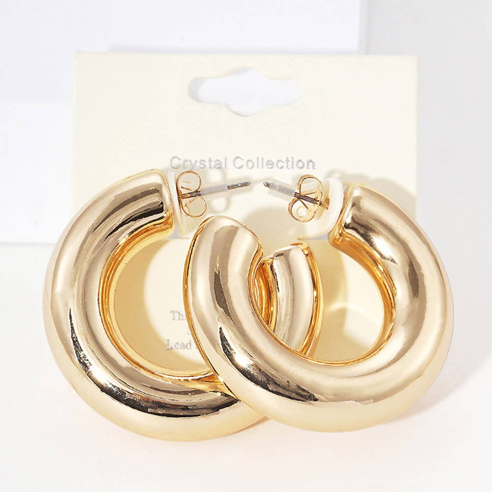 Thick Open Hoop Earrings - Gold