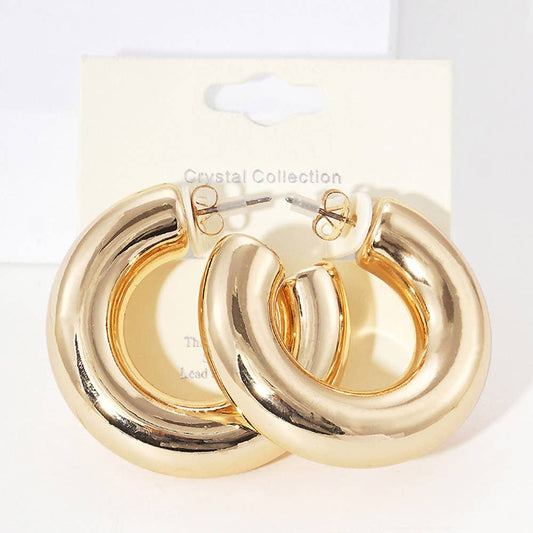 Thick Open Hoop Earrings - Gold
