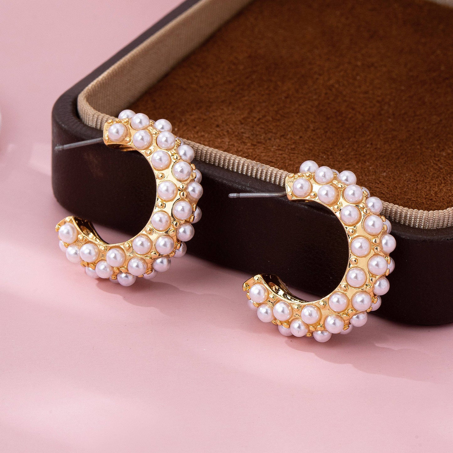 Gold-Tone Multi-Pearl C-Hoop Earrings | 80E61992