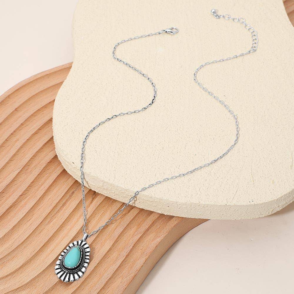 Boho Turquoise Stone Pendant Necklace