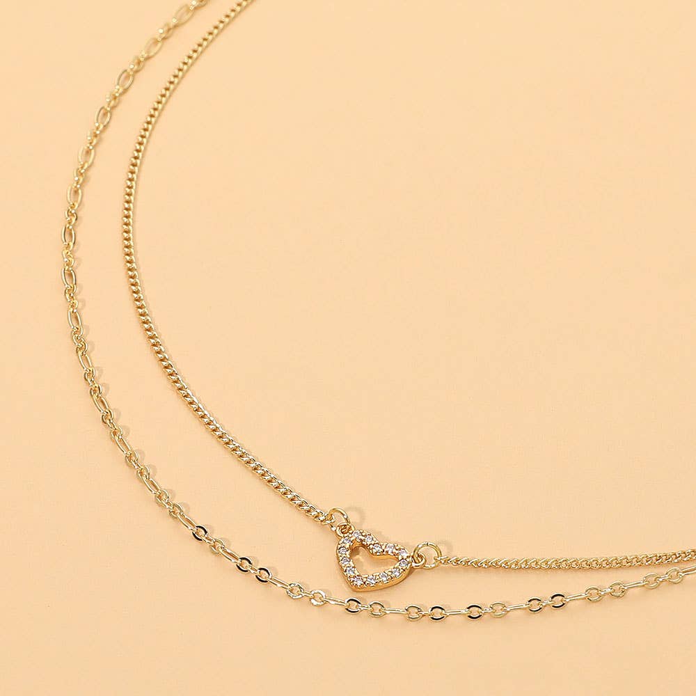 Gold Heart Charm Layered Necklace