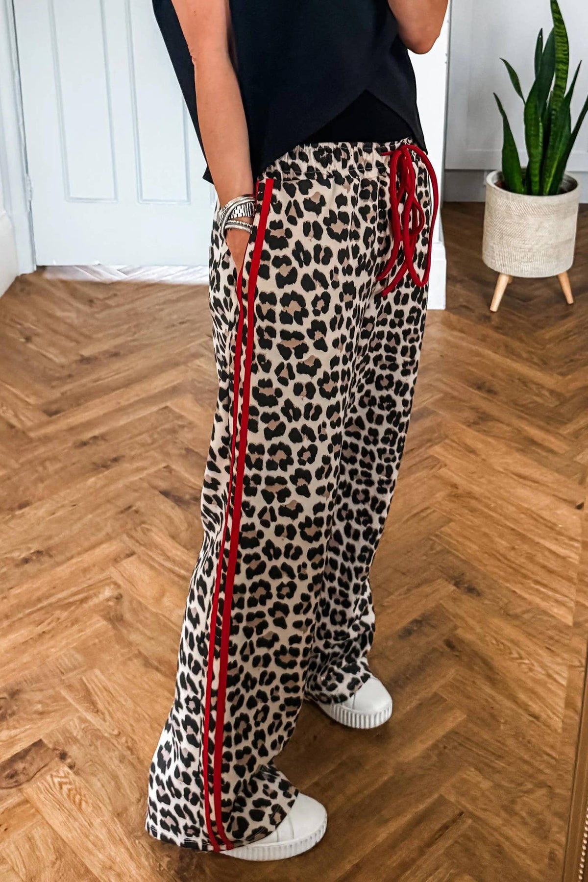 Tie Waist Leopard Print Stripe Pants