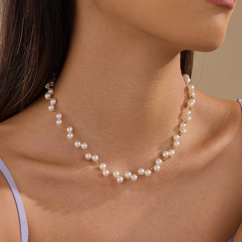 Faux Baroque Pearl & Gold Wire Necklace