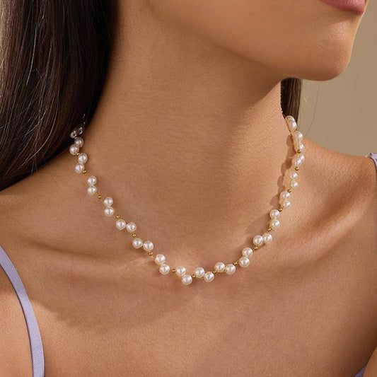 Faux Baroque Pearl & Gold Wire Necklace