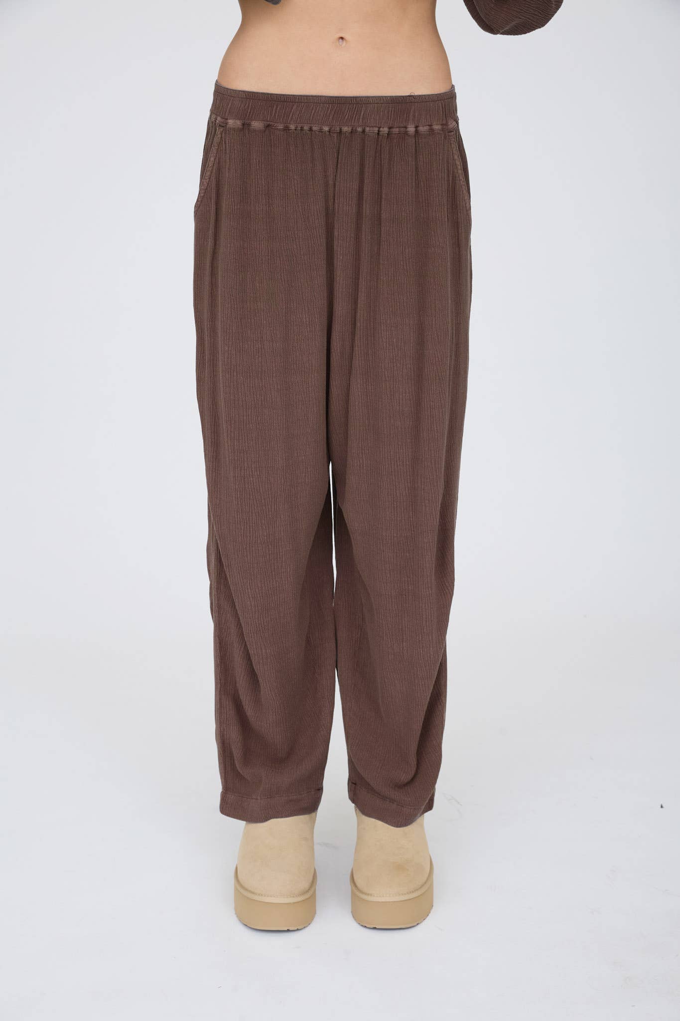 Crinkle Plisse Elastic Lounge Pants