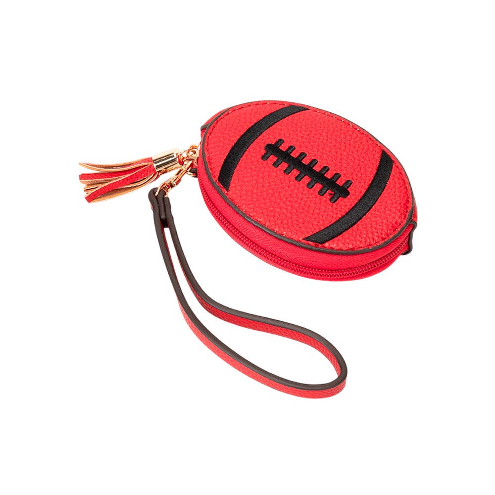 Faux Pebble Leather Football Round Zip Wrist Strap Coin Purse Bag