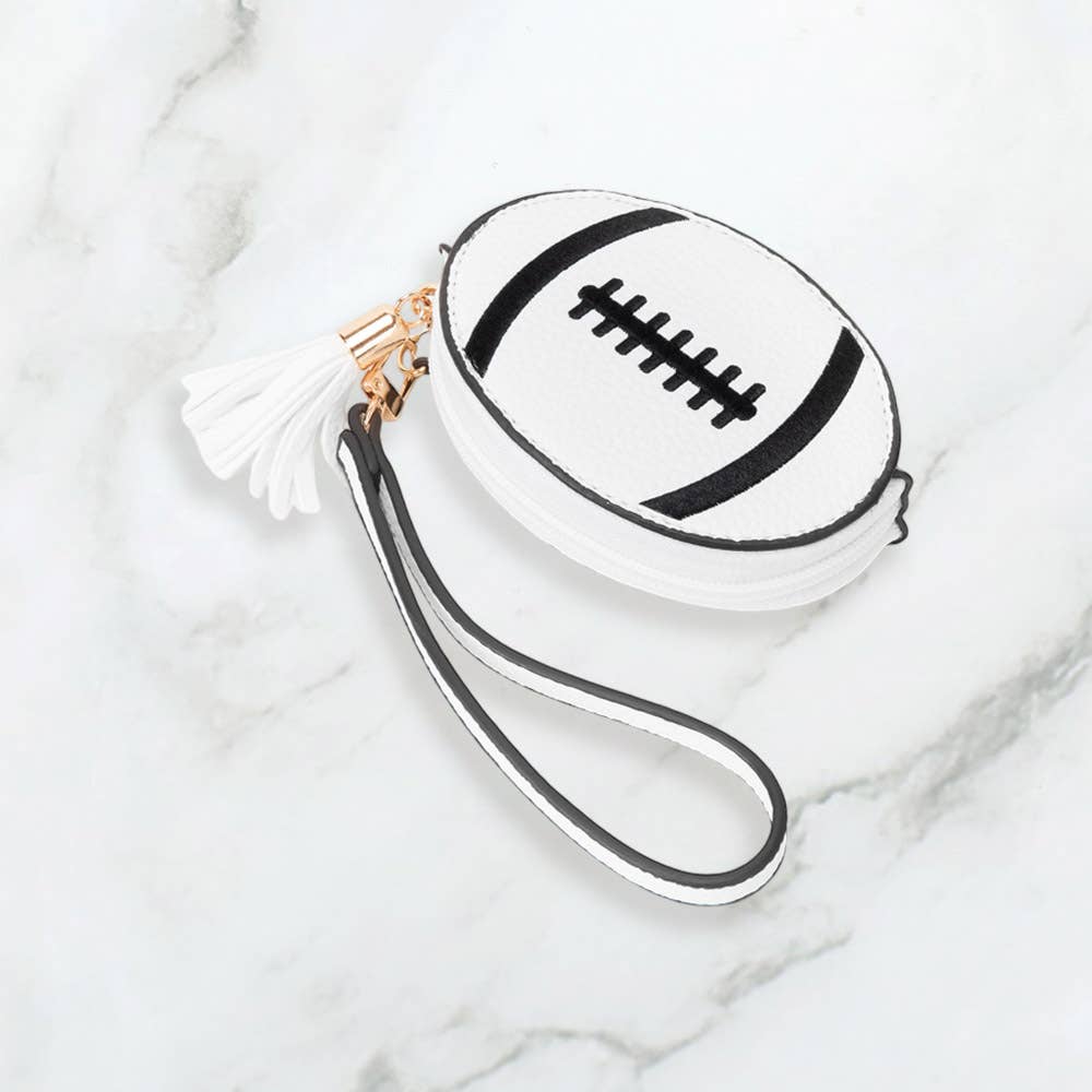 Faux Pebble Leather Football Round Zip Wrist Strap Coin Purse Bag