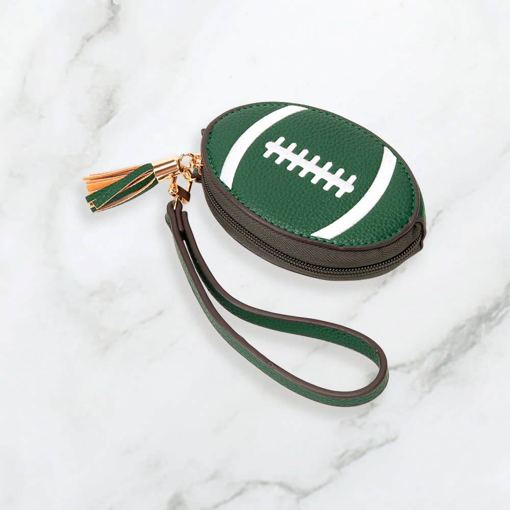 Faux Pebble Leather Football Round Zip Wrist Strap Coin Purse Bag