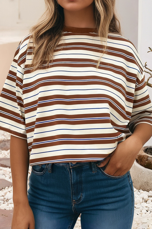 Striped Round Neck Oversized Tee