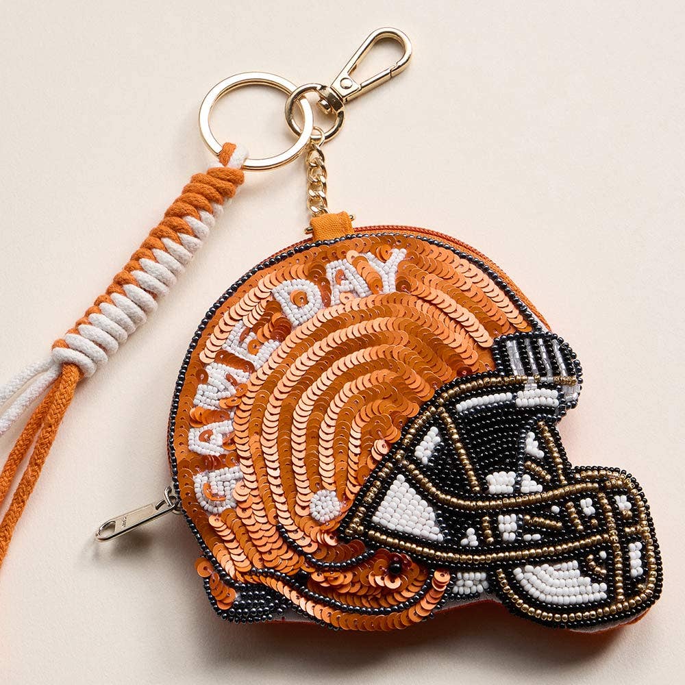 GAME DAY Helmet Sequin Beaded Keychain Pouch