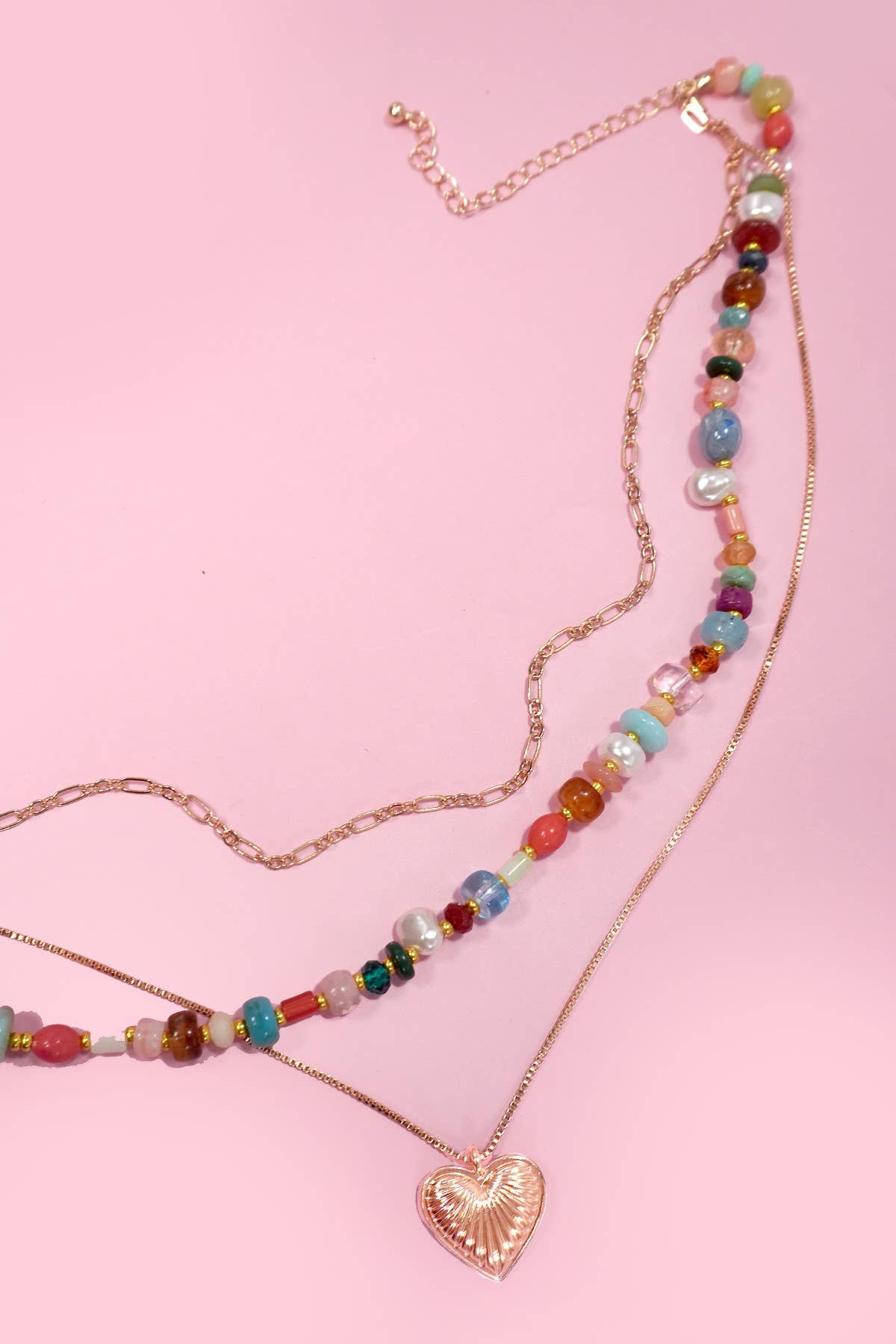 MULTI LAYERED BEADED HEART NECKLACE