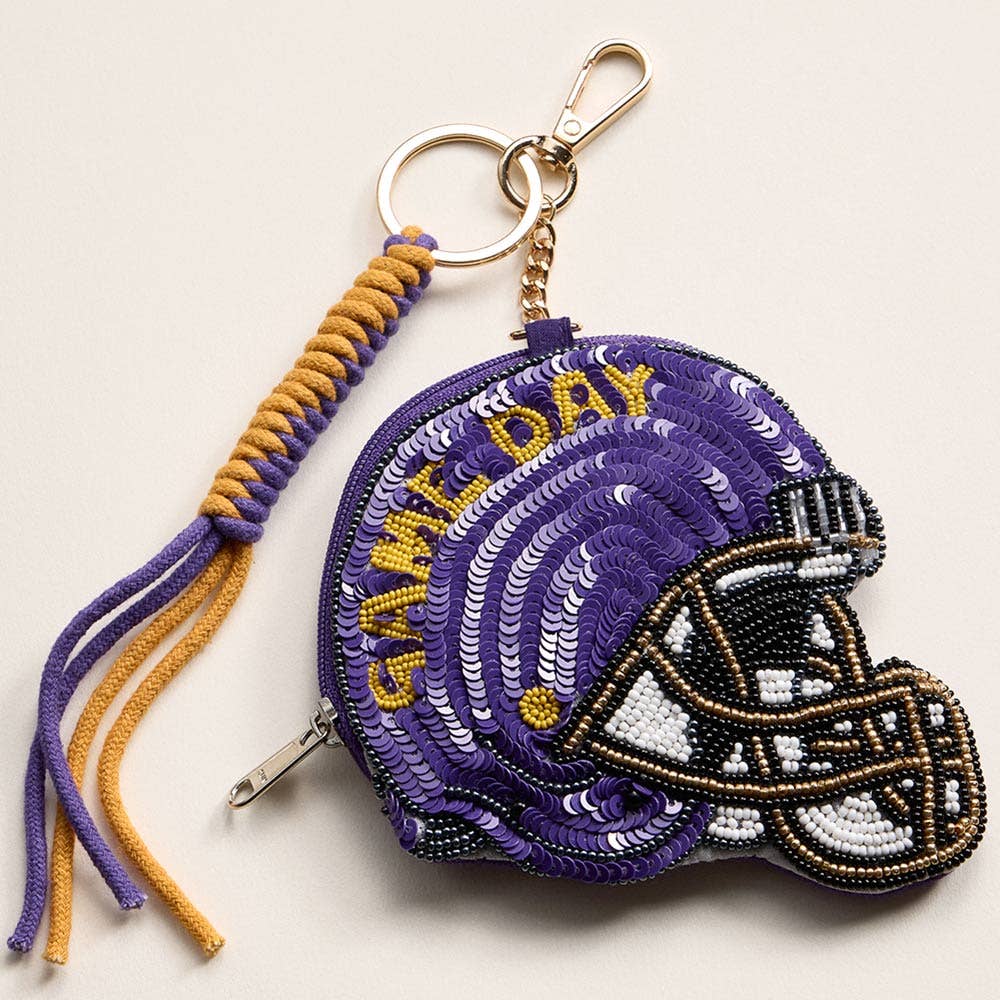GAME DAY Helmet Sequin Beaded Keychain Pouch
