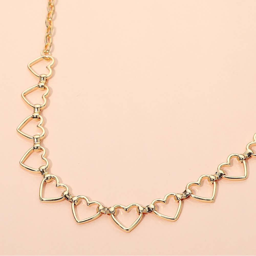 Open Metal Heart Link Chain Necklace