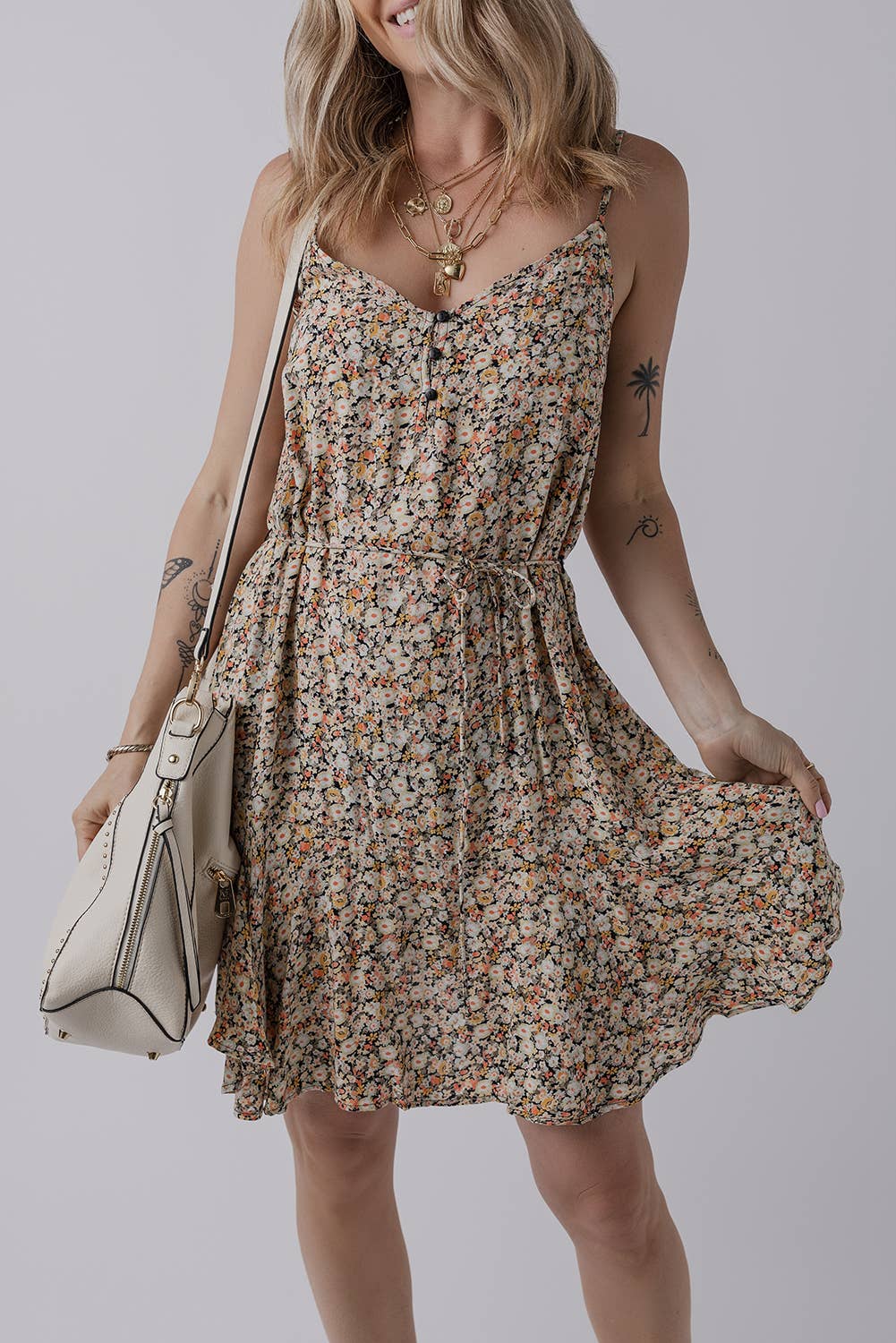 Retro Floral Printed Tie Waist Flared Sundress